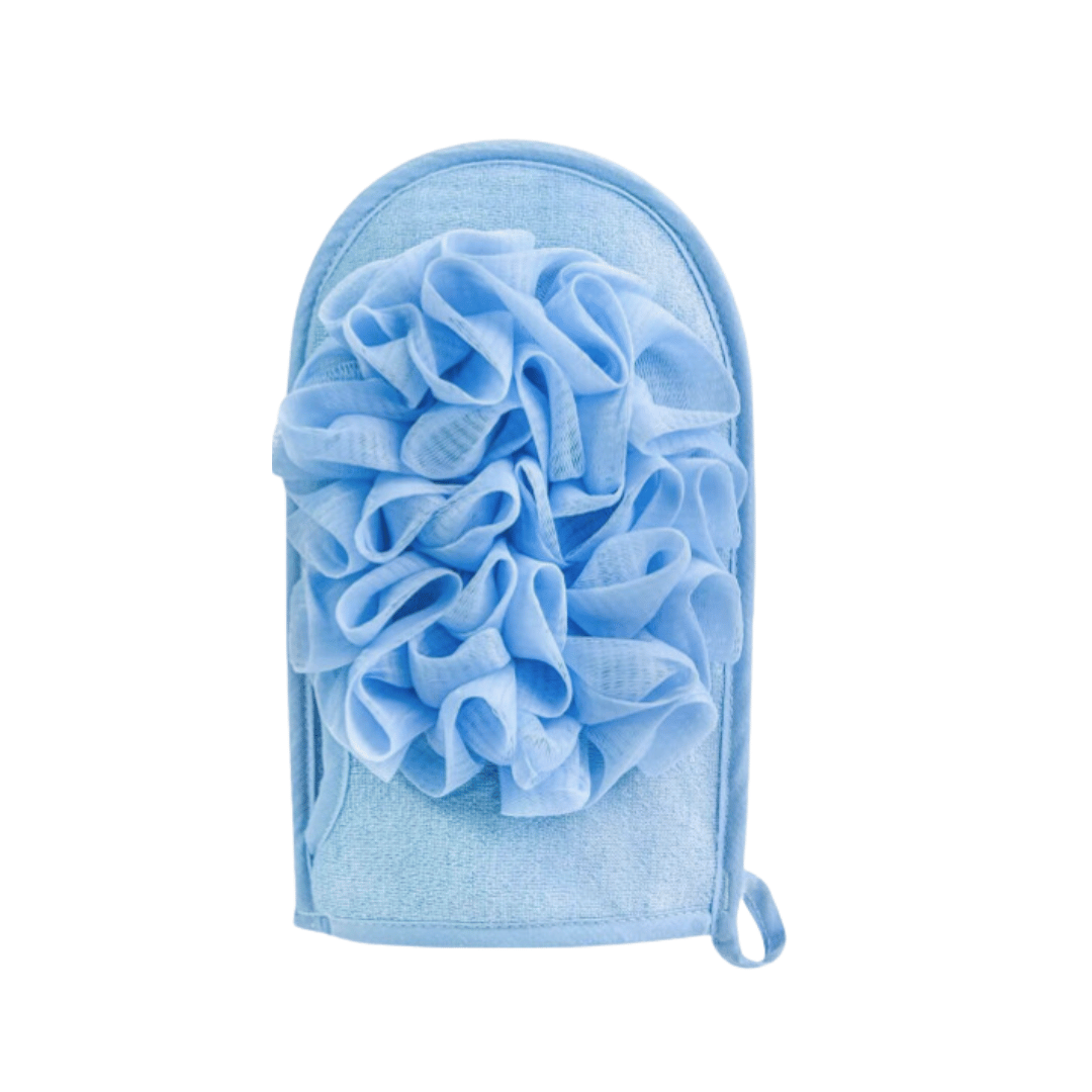 Mirai Clinical's blue soap sponge, a hybrid skincare tool that combines gentle exfoliation with deep cleansing, designed specifically to address nonenal body odor and provide a rejuvenated skin feel.