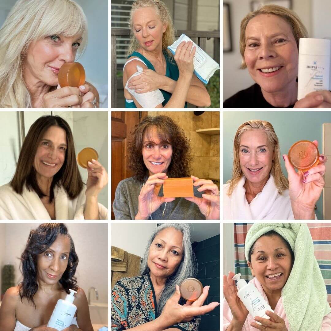 Mirai Clinical product users showcasing soap and body wash.