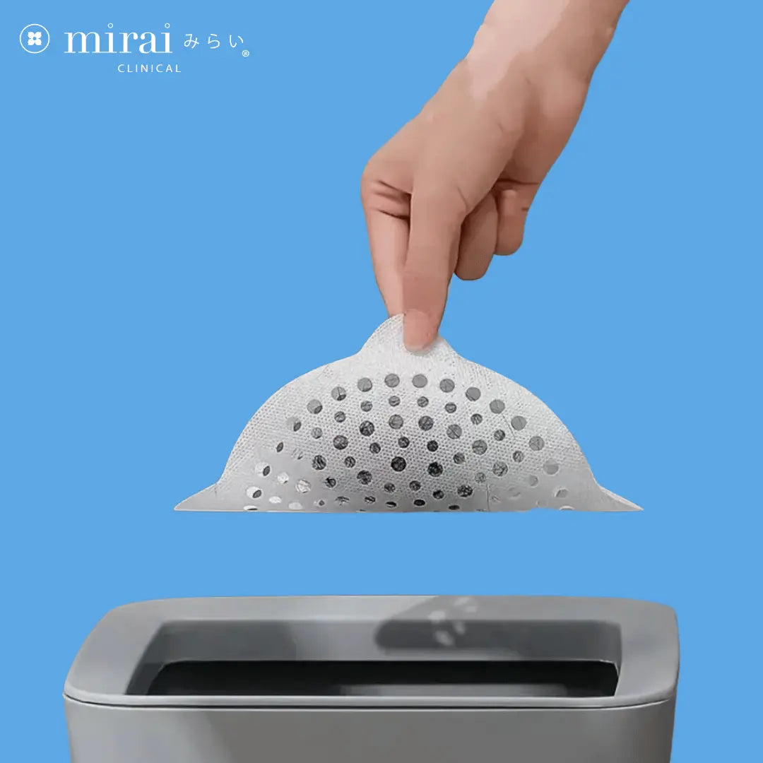 Display of the proper disposal method for Mirai Clinical's drain cover, ensuring environmental safety and hygiene.
