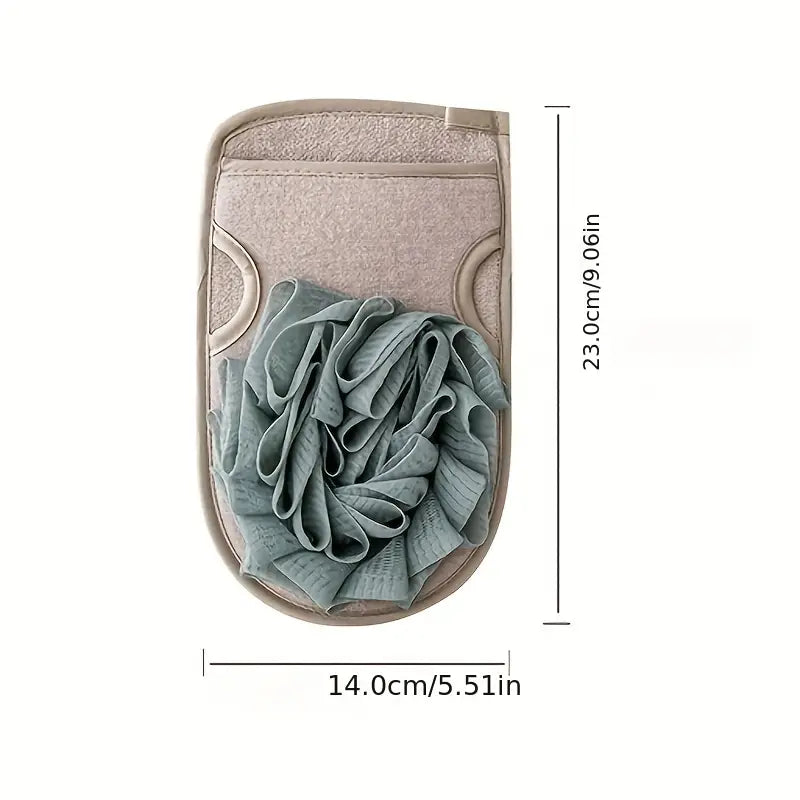 Mirai Clinical's green soap sponge with size indications, revealing its optimal dimensions for comprehensive body coverage and efficient cleansing, tailored to combat nonenal body odor.