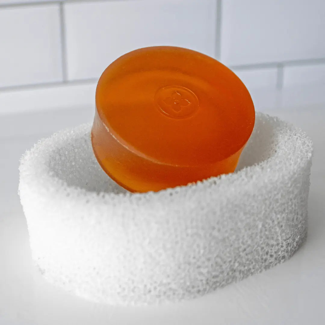 Quick dry sponge soap dish for keeping soap dry and long-lasting.