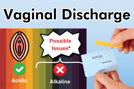 Vaginal discharge pH test with Mirai Clinical Sweat Test strips for acidity check.