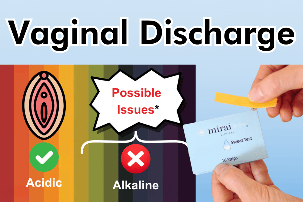 Vaginal discharge pH test with Mirai Clinical Sweat Test strips for acidity check.