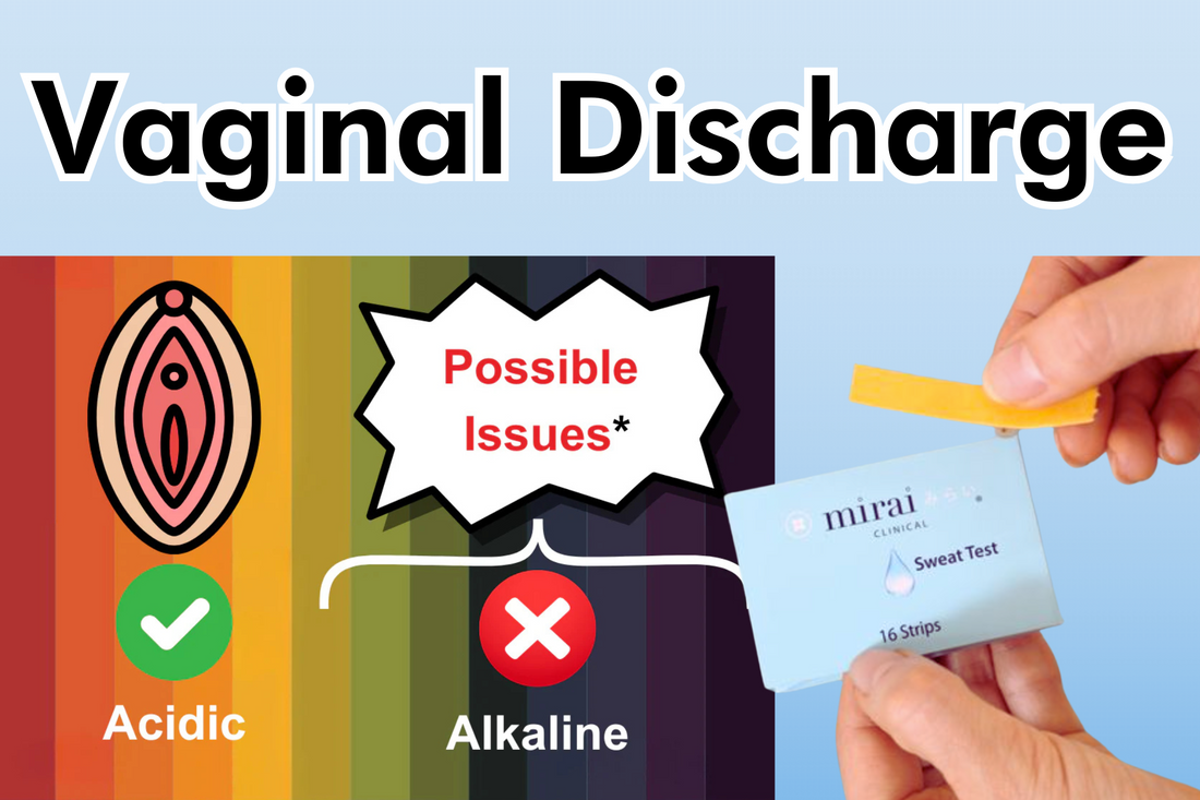 Vaginal discharge pH test with Mirai Clinical Sweat Test strips for acidity check.