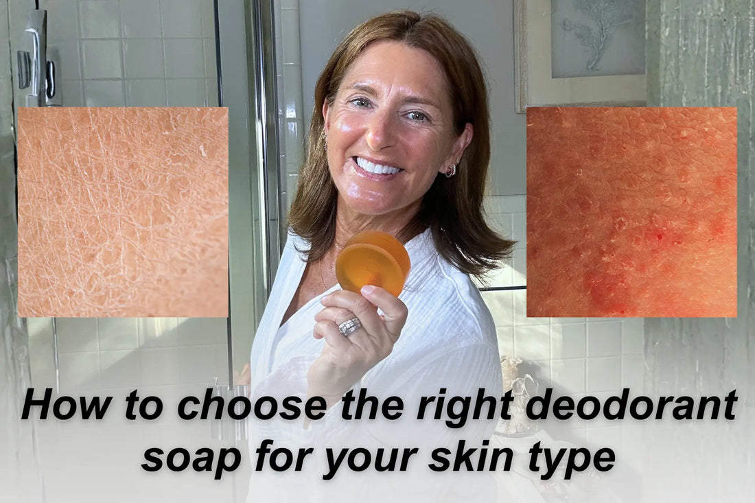 Mirai Clinical guide image showing how to choose the right deodorant soap for your skin type to effectively eliminate nonenal body odor using Japanese persimmon