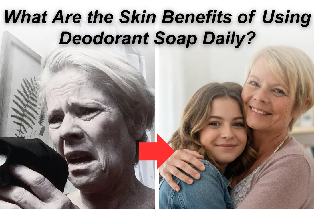 Before and after images showing how daily use of deodorizing persimmon soap can reduce body odor from Nonenal and support fresher, healthier skin.