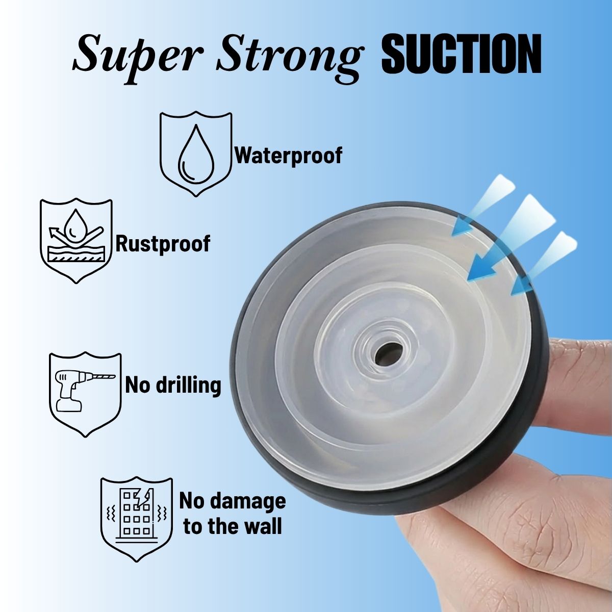 Mirai Clinical no drill shower hook with strong suction, waterproof and rustproof design for secure bathroom storage of deodorizing body care products.