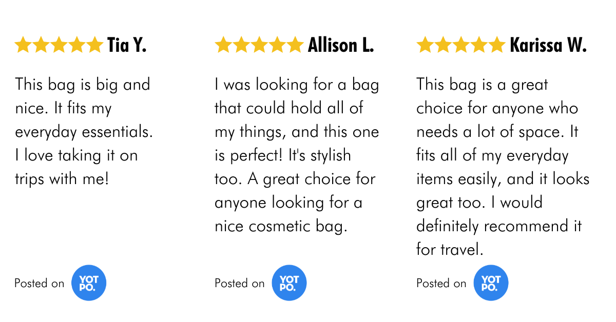 Customer testimonial highlighting the functionality and style of Mirai Clinical's Cosmetic Bag: A genuine review showcasing the bag's appeal and its role in organizing beauty essentials.