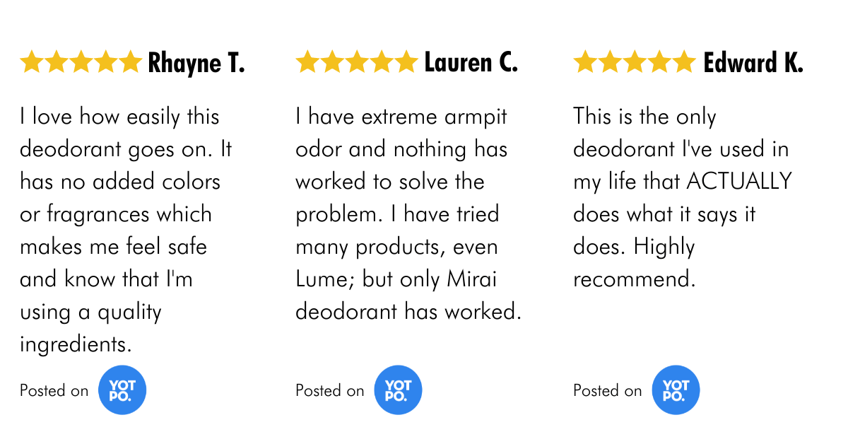 Customer review image of Mirai Clinical's Deodorant with Persimmon extract: A trusted solution for combating body odor, neutralizing nonenal, and offering natural deodorizing benefits.