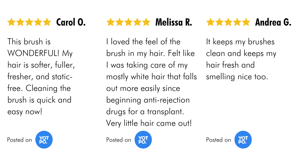 Image showcasing a customer review for the Mirai Clinical Deodorizing Hair Brush Liner with Persimmon.