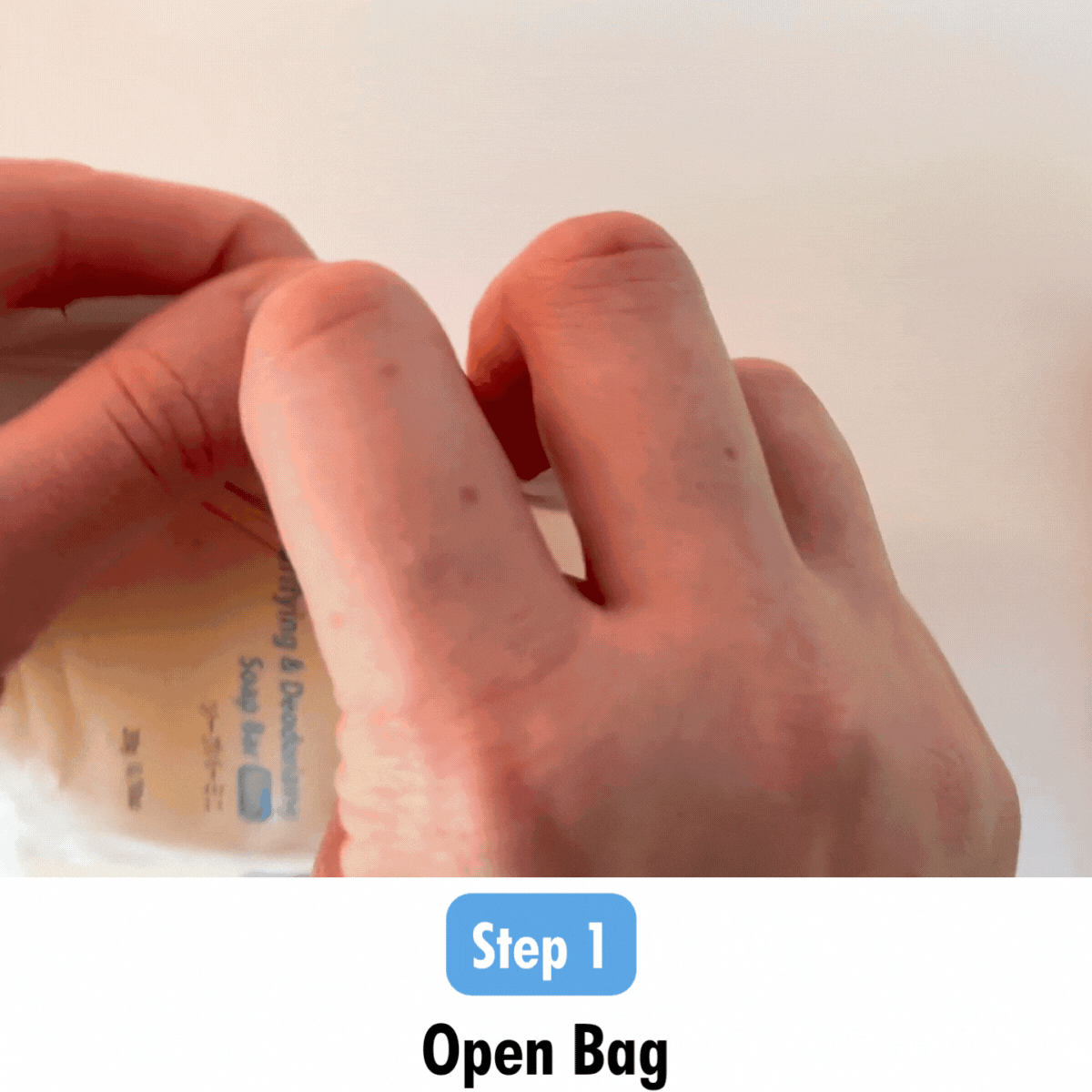 Step 1: Detailed guide on how to open the bag containing the Mini Soap from Mirai Clinical.