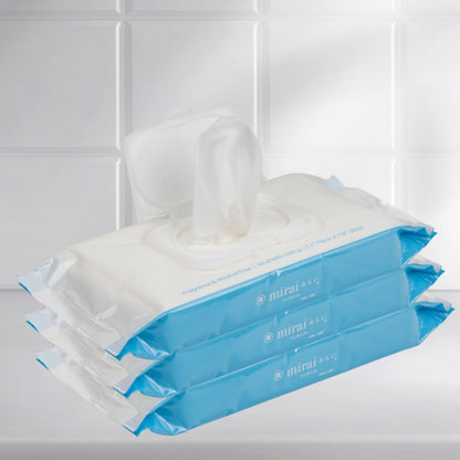 Mirai Clinical 3-Pack Purifying & Deodorizing Body Wipes, effective for reducing nonenal and body odor on-the-go.