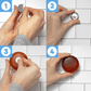 Step-by-step visual guide illustrating the efficient use of Mirai Clinical's Soap Bar Holder with soap. The sequence emphasizes easy installation, optimal soap placement, magnetic attachment, and the benefit of prolonged soap lifespan