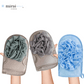 Hand holding Mirai Clinical's soap sponges in green, beige, and blue shades, highlighting their texture and design for optimal cleansing and exfoliation with persimmon-infused benefits