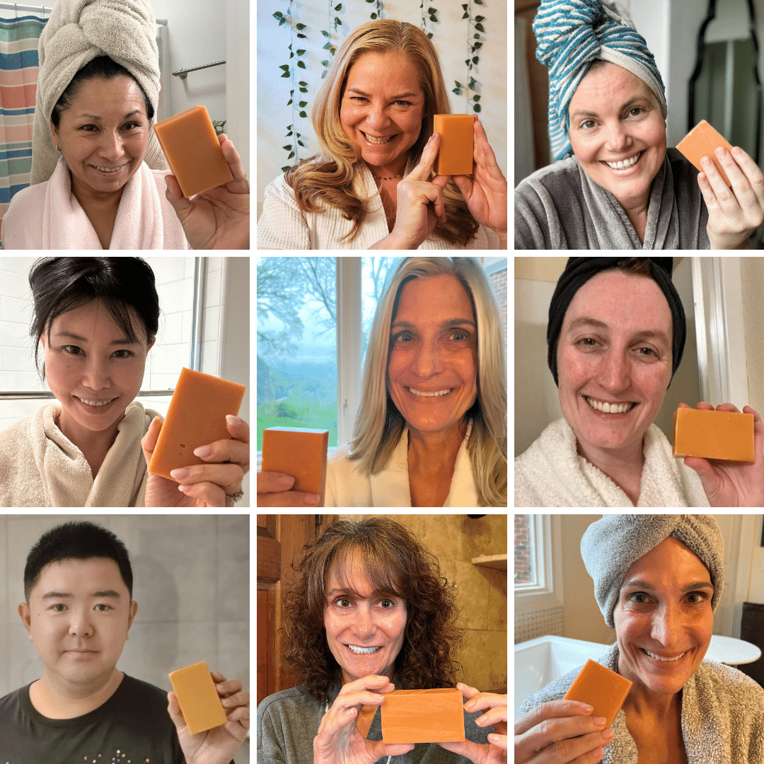 Mirai Clinical women holding persimmon soap to eliminate nonenal body odor associated with aging