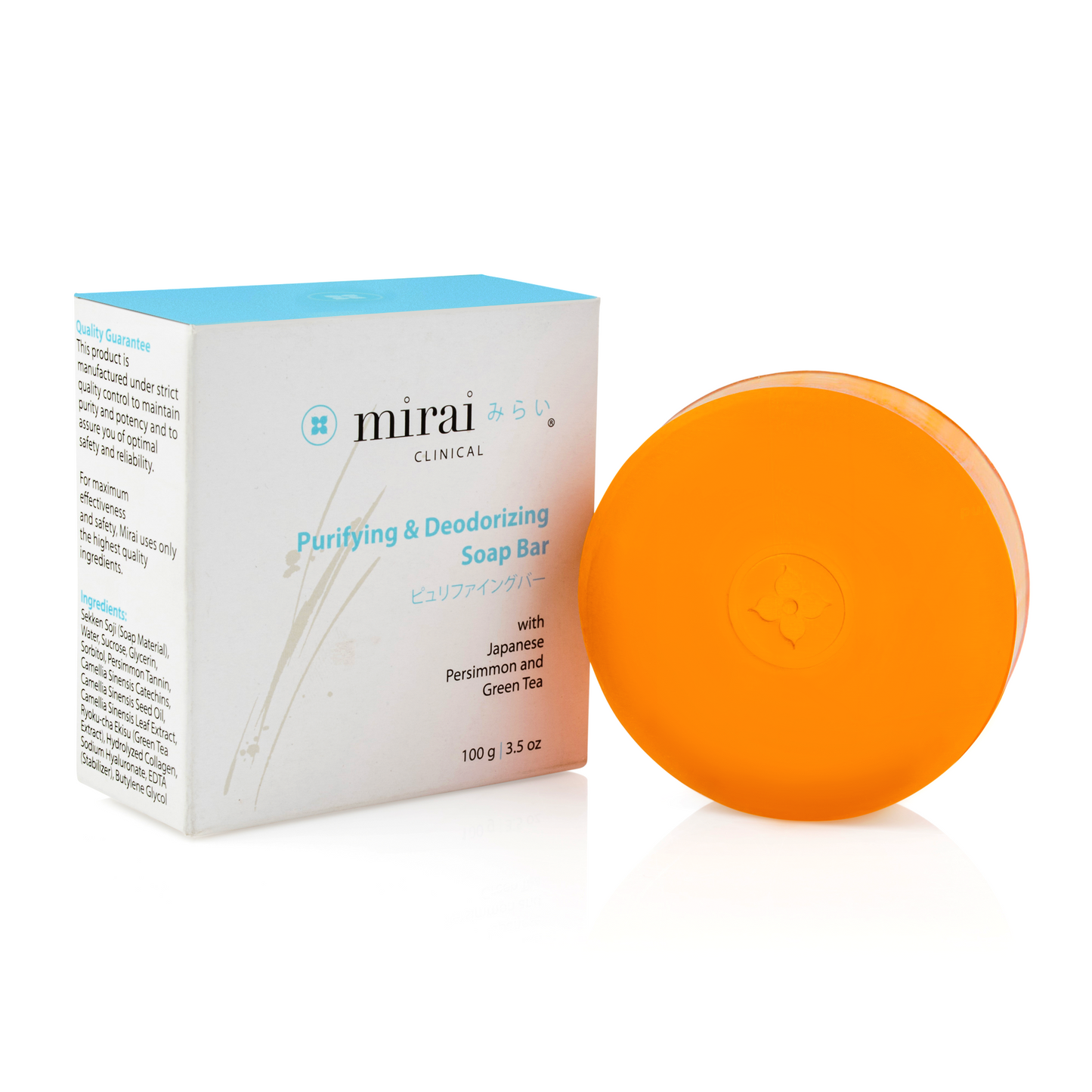 Mirai Clinical Soap Bar, infused with Japanese persimmon extract, specifically designed to neutralize nonenal and combat body odor.