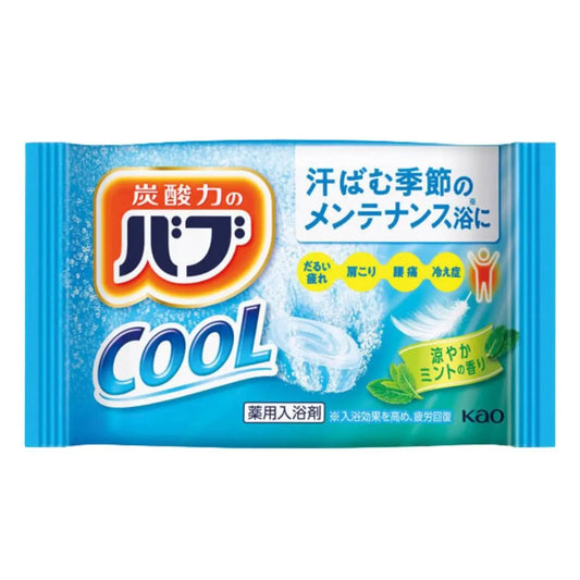 Mirai Clinical Cooling Tablet in blue packaging with mint leaves and water bubbles, designed for a refreshing bath with a cool mint scent.