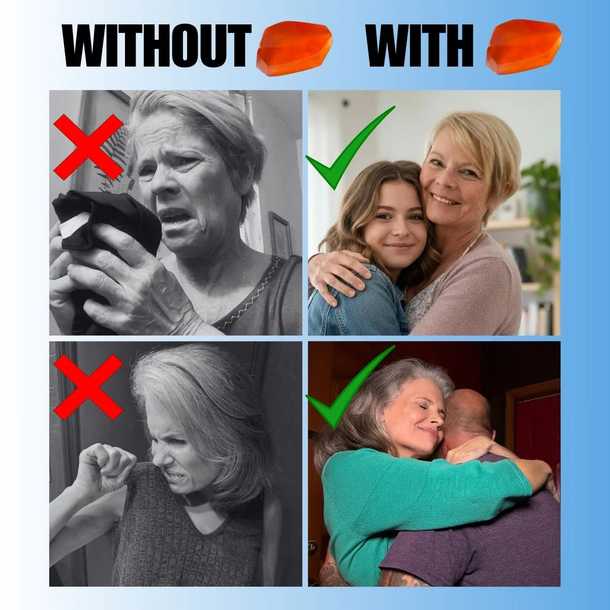 Mirai Clinical persimmon diamond soap before and after showing reduction of nonenal aging body odor and improved deodorizing body care results.