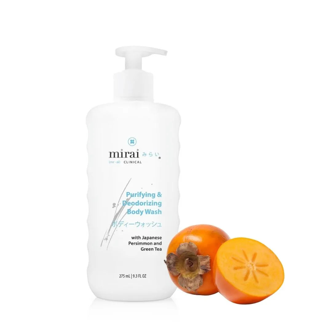 Mirai Clinical Purifying & Deodorizing Body Wash with Japanese persimmon, part of the Halloween bundle offer for effective nonenal and body odor reduction.