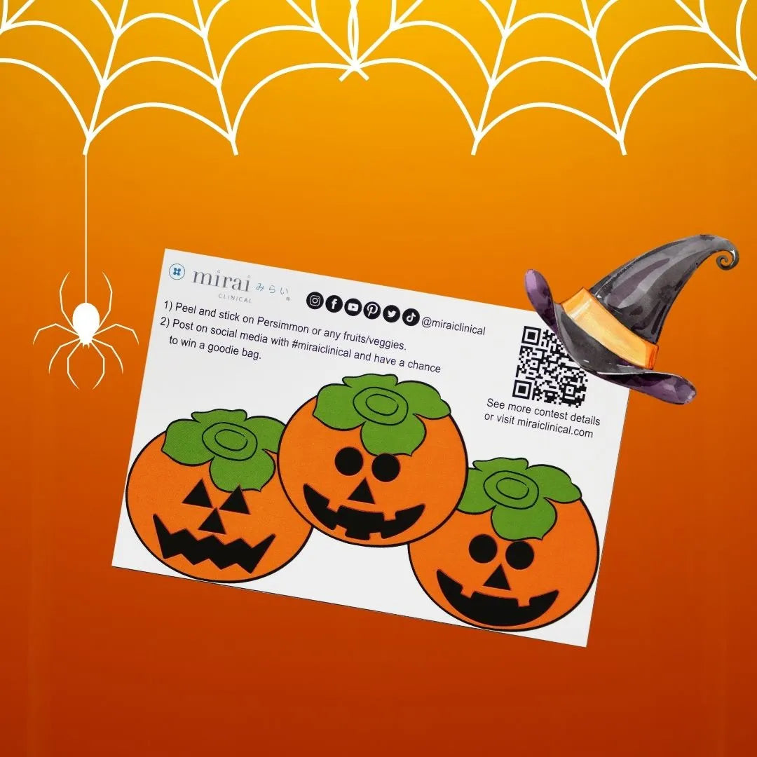 Mirai Clinical persimmon sticker, part of the Halloween bundle offer, symbolizing natural deodorizing benefits.