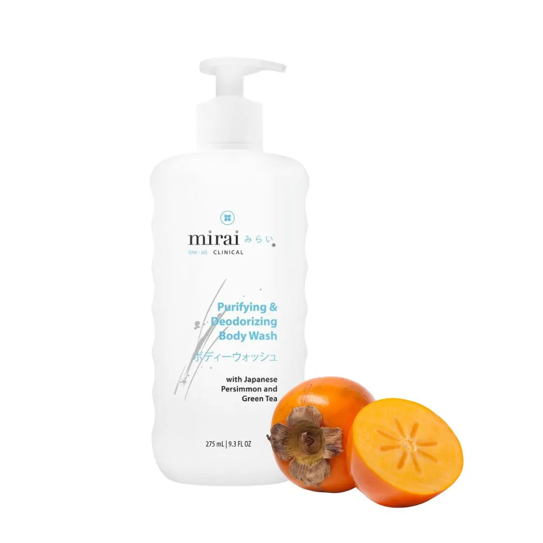 Mirai Clinical Purifying & Deodorizing Body Wash with Japanese Persimmon Extract, providing natural odor control and refreshing care.