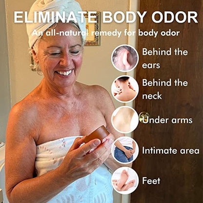 Woman using Mirai Clinical persimmon soap to eliminate body odor naturally.