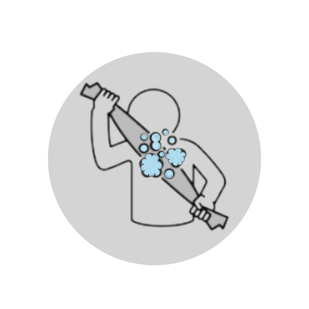 Illustration of a person using the Mirai Clinical Bubble Rich Towel to scrub their back, demonstrating how the towel reaches every spot for a thorough clean.