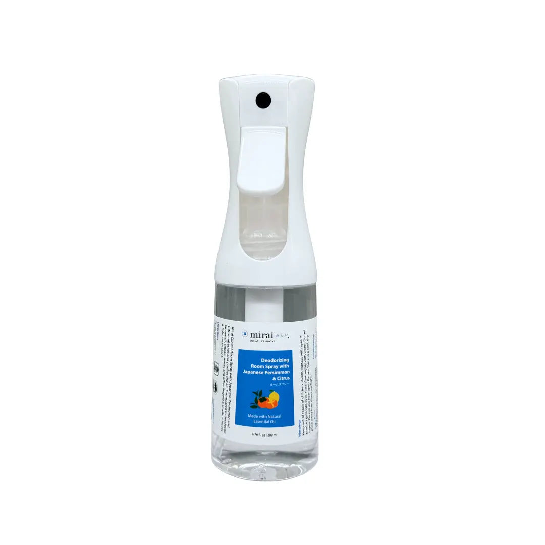 Mirai Clinical Deodorizing Room Spray with Persimmon designed to eliminate Nonenal aging odor and freshen indoor spaces naturally.
