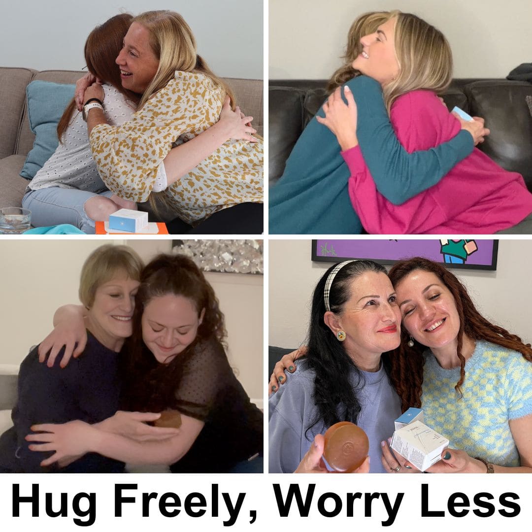 Happy women hugging confidently with Mirai Clinical deodorizing products.