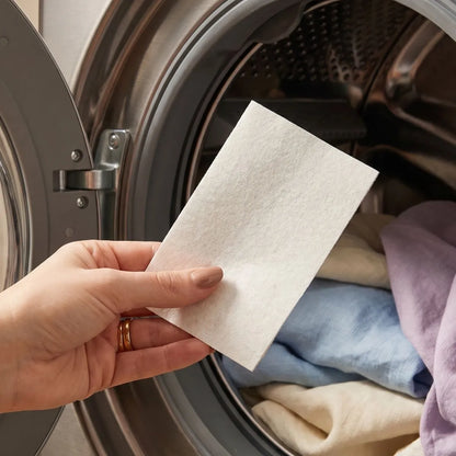 Mirai Clinical deodorizing laundry sheet placed in washing machine to help remove body odor, including nonenal aging odor, from clothes and fabrics.