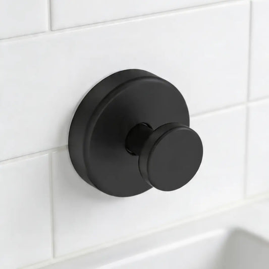 Mirai Clinical no-drill shower hook with strong suction mounted on tile wall, waterproof and rustproof bathroom hook for hanging accessories without damage.