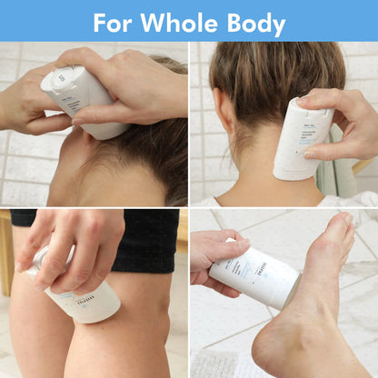 For whole body deodorant application showing neck, back of neck, behind knees, and feet with Mirai Clinical stick. Natural persimmon formula for odor control in multiple areas.
