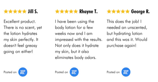 Customer review highlighting the effectiveness and benefits of Mirai Clinical's persimmon-infused Body Lotion, particularly its ability to combat nonenal body odor.