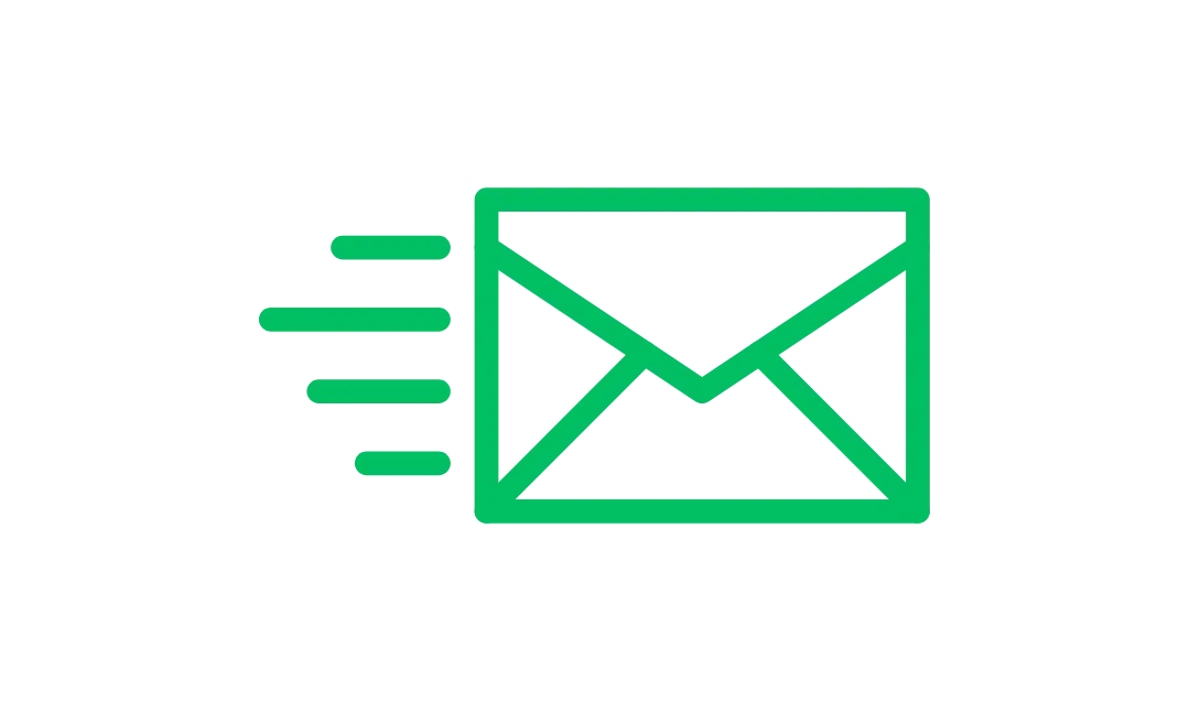 Icon of a green envelope with motion lines, indicating an email notification. Text below explains that customers will receive an email notification three days before their subscription charge.