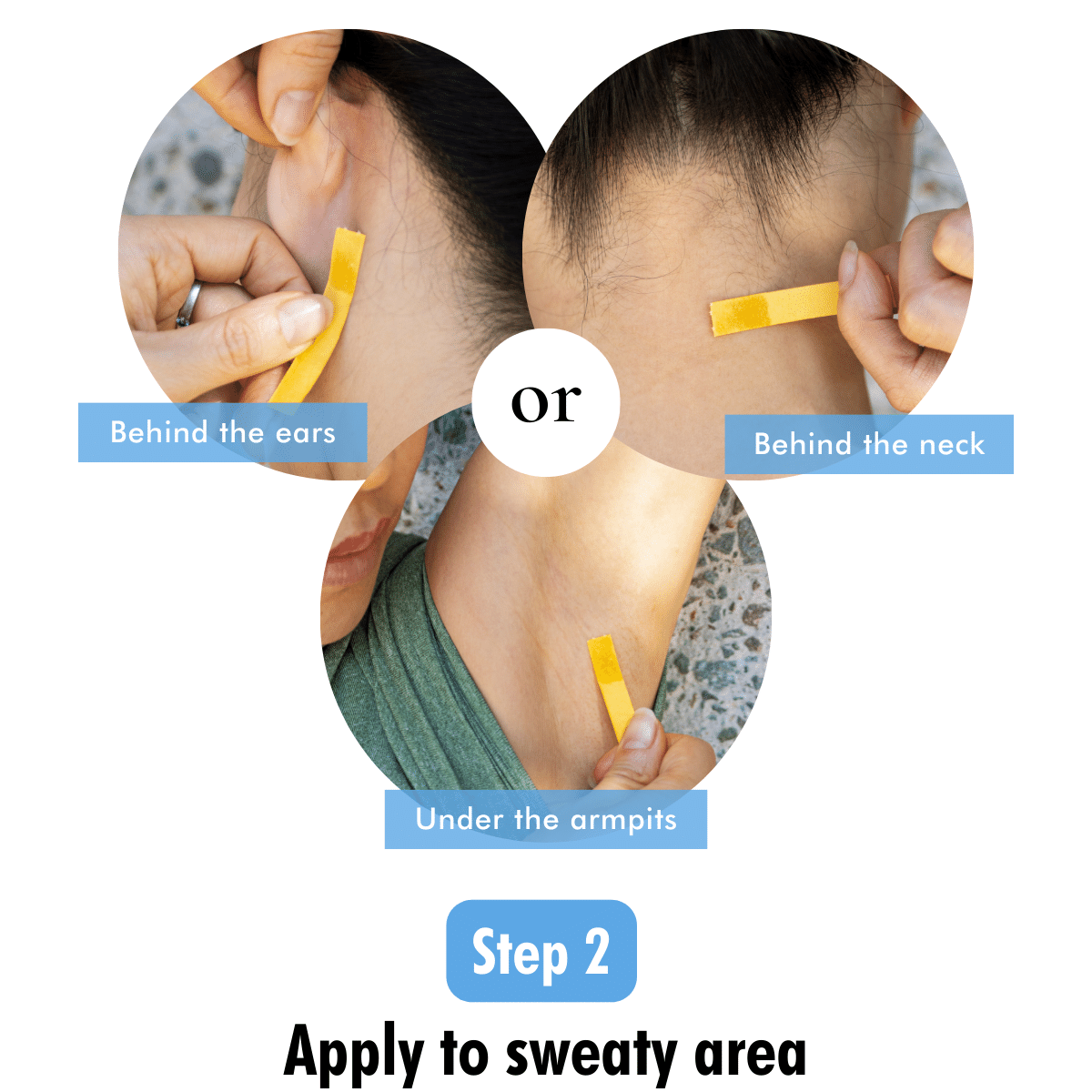 Step 2 of Mirai Clinical sweat test procedure: Instructional visual on applying the test strip (or relevant tool) to the sweaty area, capturing accurate samples for body odor analysis.