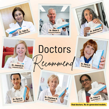 8 real doctors including hormone specialists, integrative medicine, sleep specialists and nutrition scientists recommending Mirai Clinical body wipes. Real doctors, no AI-generated models.