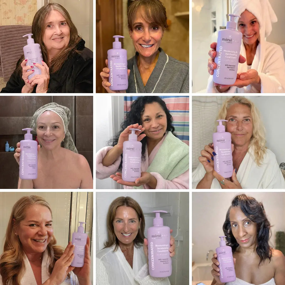 Mirai Clinical customers sharing positive results using persimmon deodorizing hair conditioner for nonenal odor