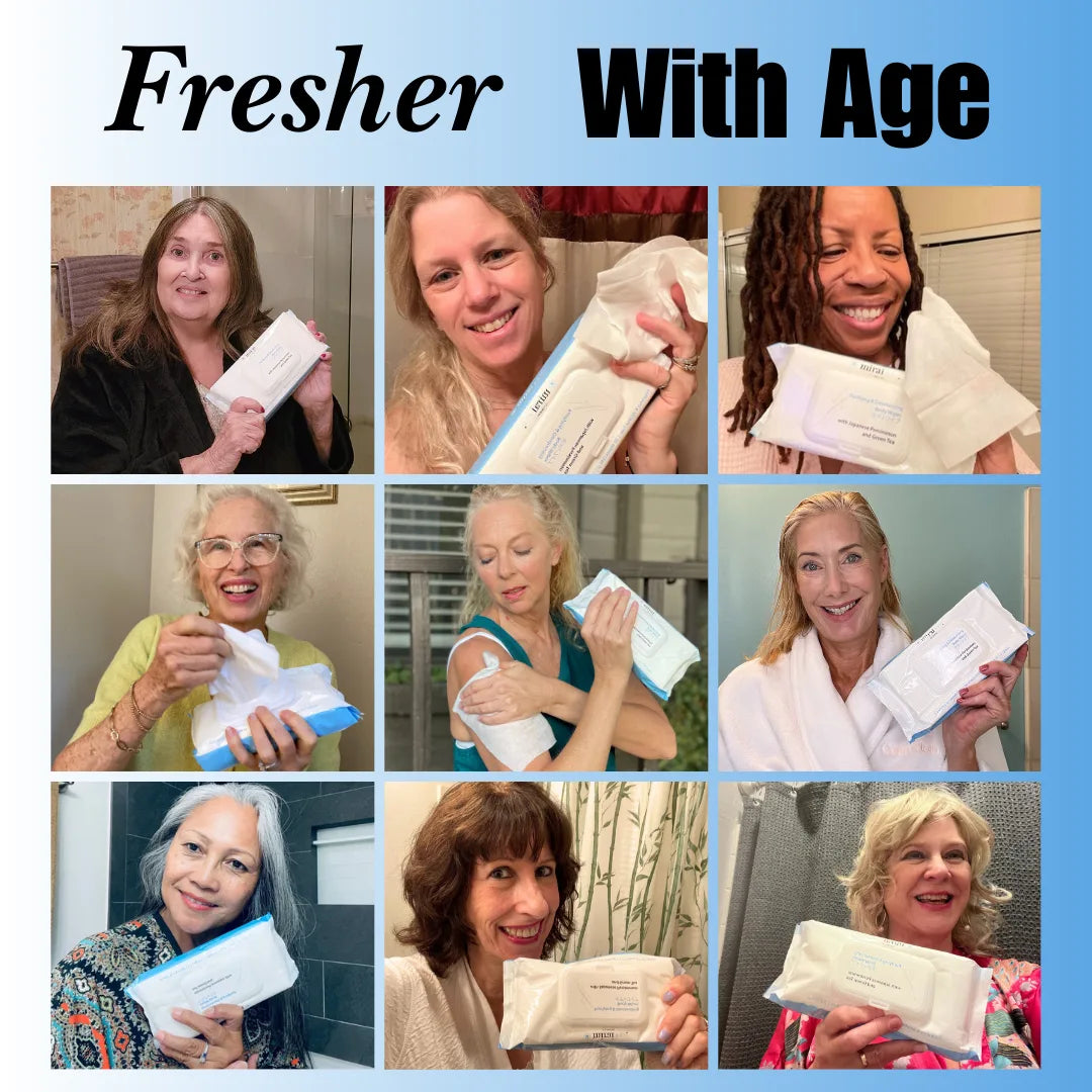 Mirai Clinical nonenal persimmon body odor deodorizing wipes used by women showing freshness confidence and comfort daily