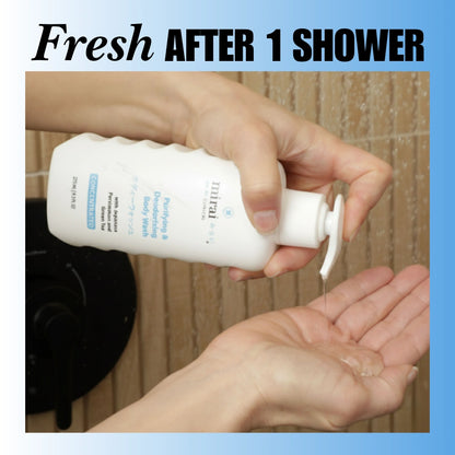 MiraiClinical persimmon deodorizing body wash leaving skin fresh after shower reducing stubborn nonenal body odor