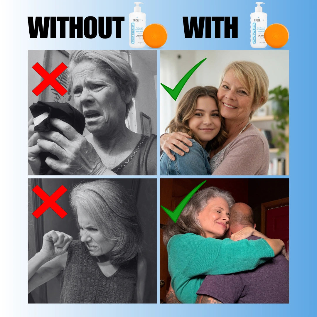 MiraiClinical persimmon deodorizing bundle before after results showing reduced nonenal body odor effectively