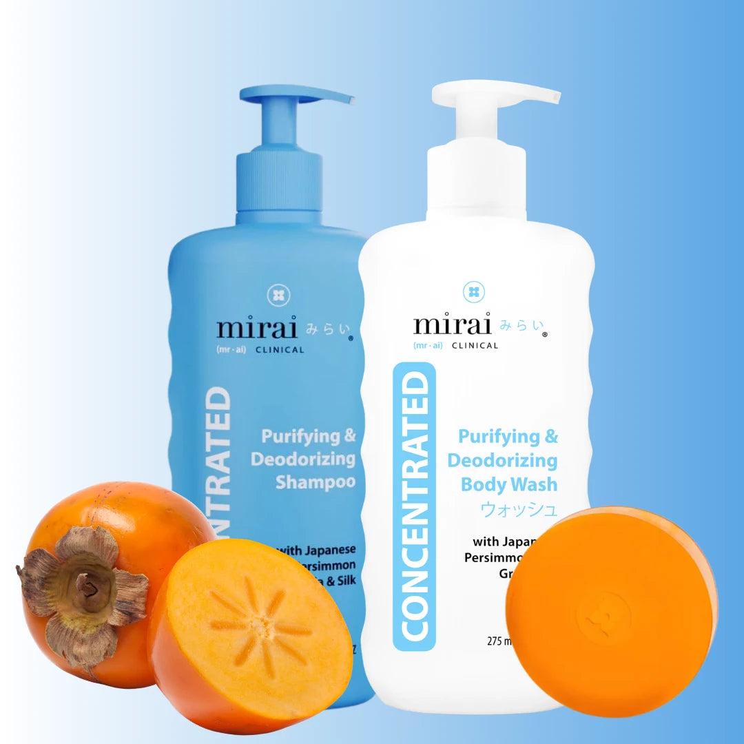 MiraiClinical persimmon deodorizing complete set with soap body wash shampoo targeting nonenal body odor