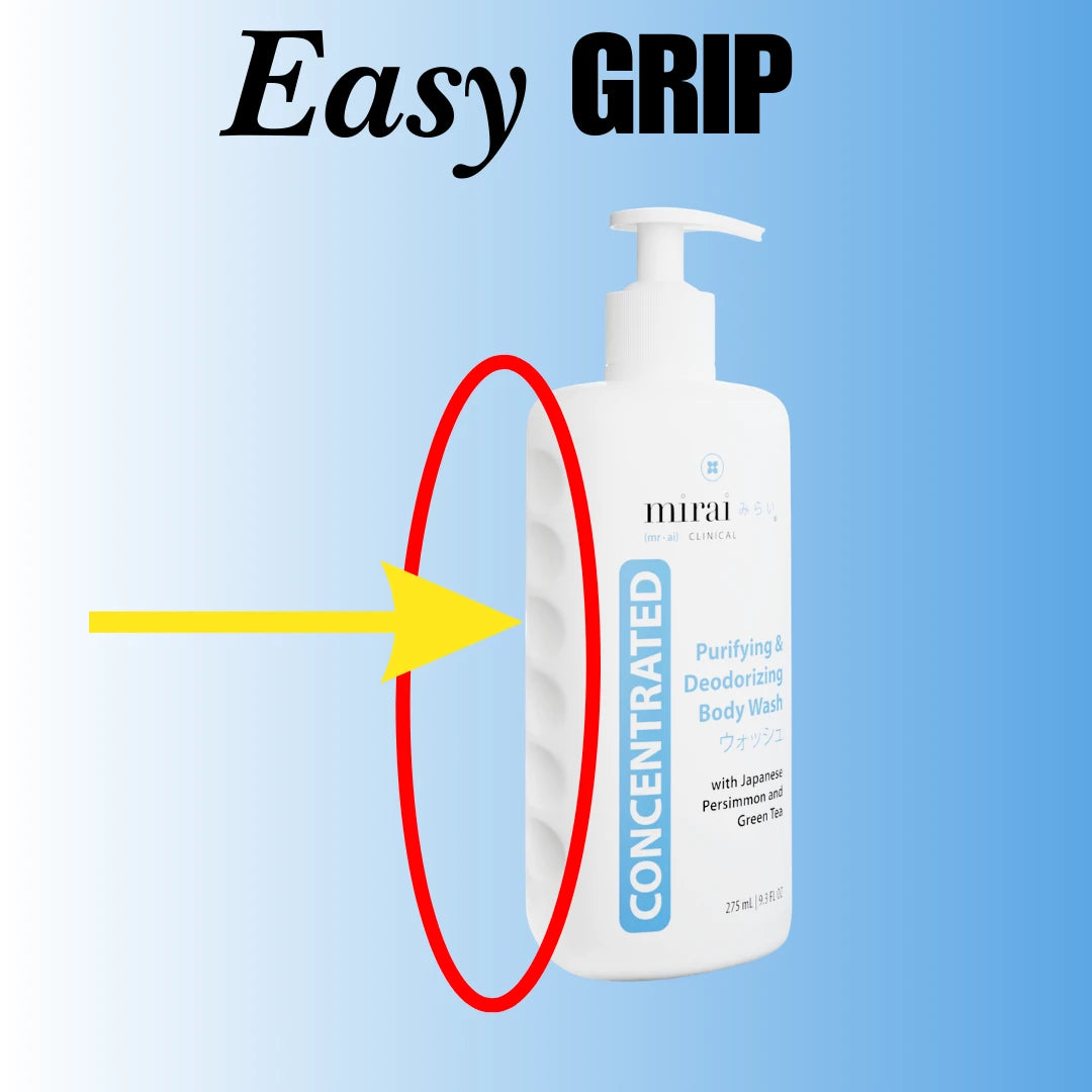 MiraiClinical persimmon nonenal deodorizing body wash easy grip bottle design for comfortable shower use reducing body odor
