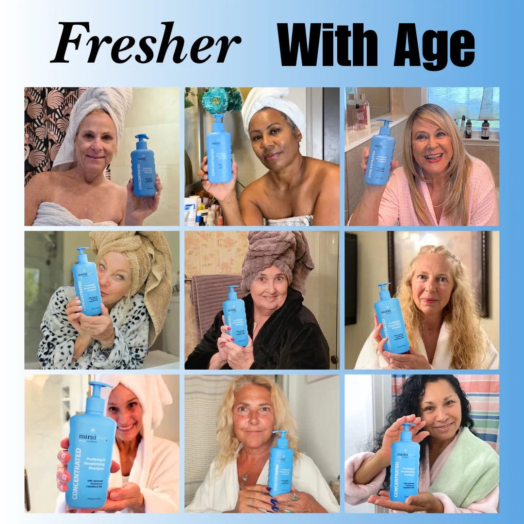 MiraiClinical customers experiencing fresher hair using persimmon shampoo removing aging related nonenal scalp odor