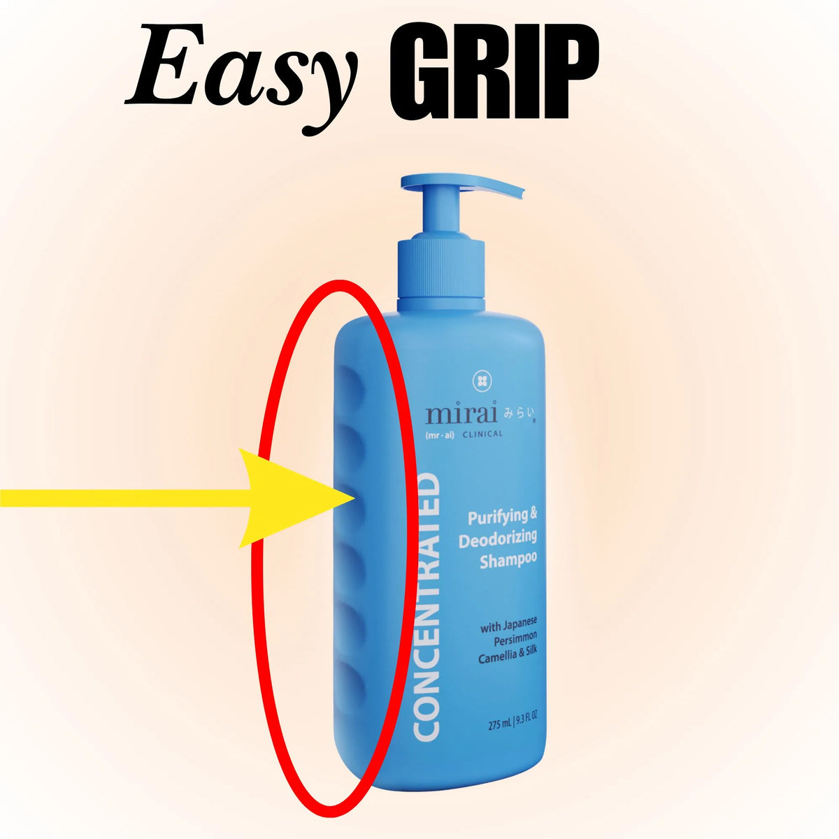 Mirai Clinical Concentrated Purifying and Deodorizing Shampoo with easy-grip ribbed bottle design