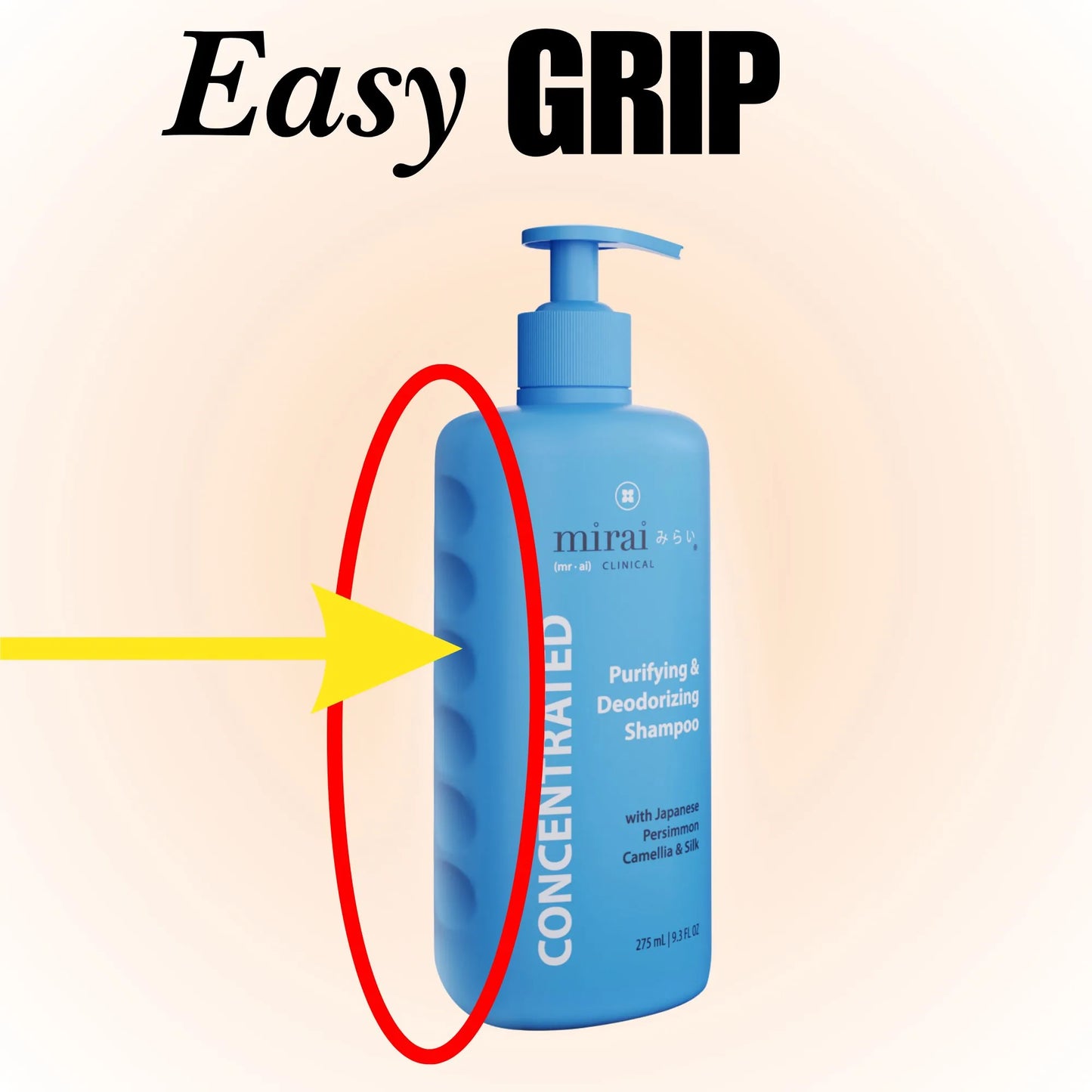 Mirai Clinical Concentrated Purifying and Deodorizing Shampoo with easy-grip ribbed bottle design