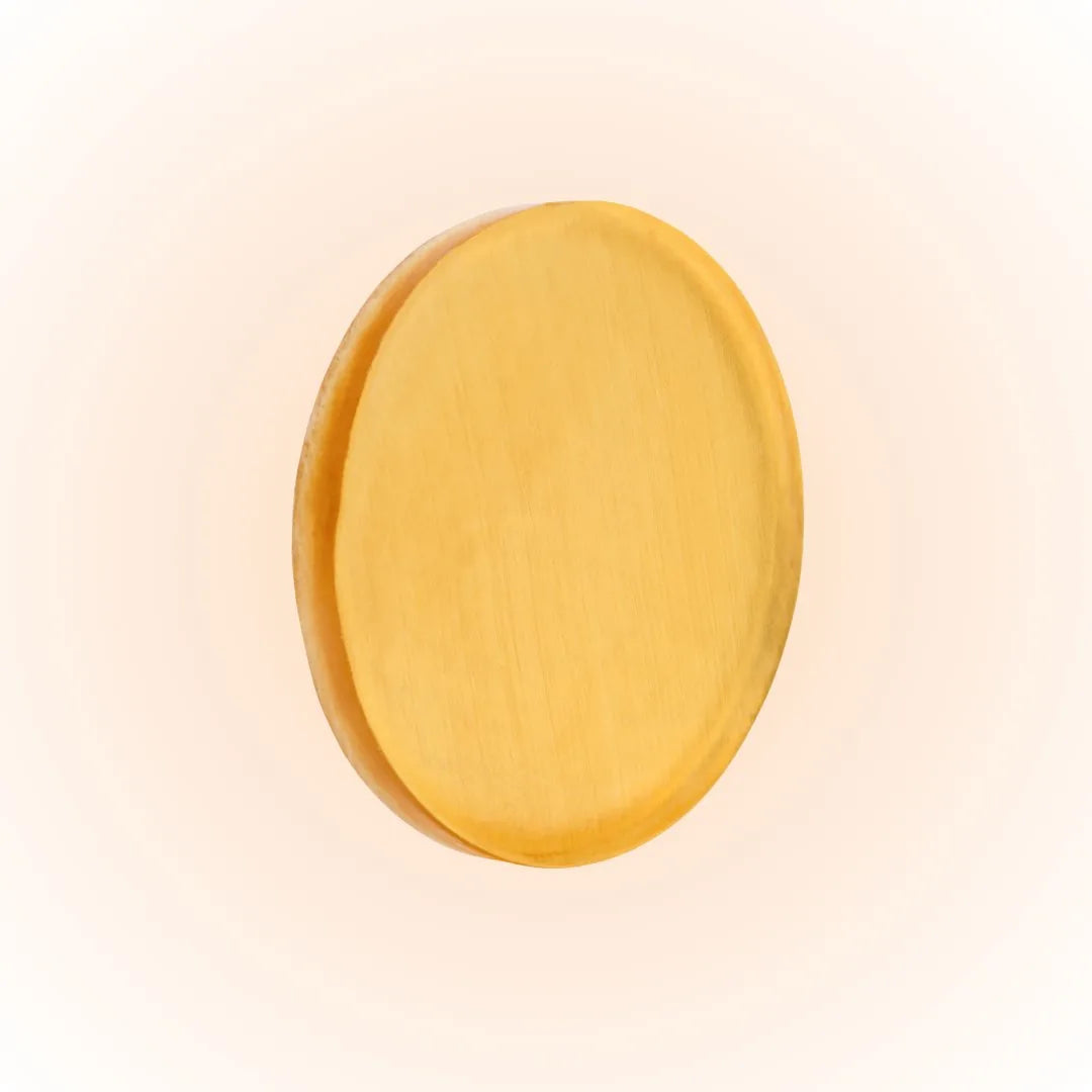 Mirai Clinical round disc Nonenal deodorizing soap bar product shot on peach background