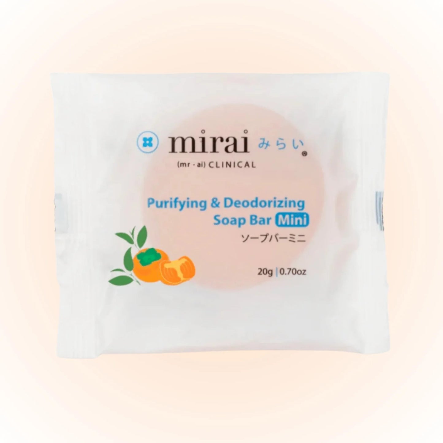 Mirai Clinical Purifying and Deodorizing Soap Bar Mini 20g travel size front packaging with Japanese Persimmon