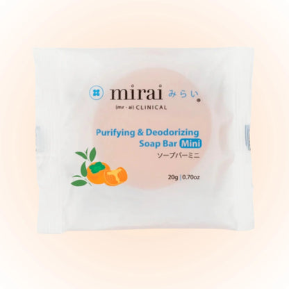 Mirai Clinical Purifying and Deodorizing Soap Bar Mini 20g travel size front packaging with Japanese Persimmon