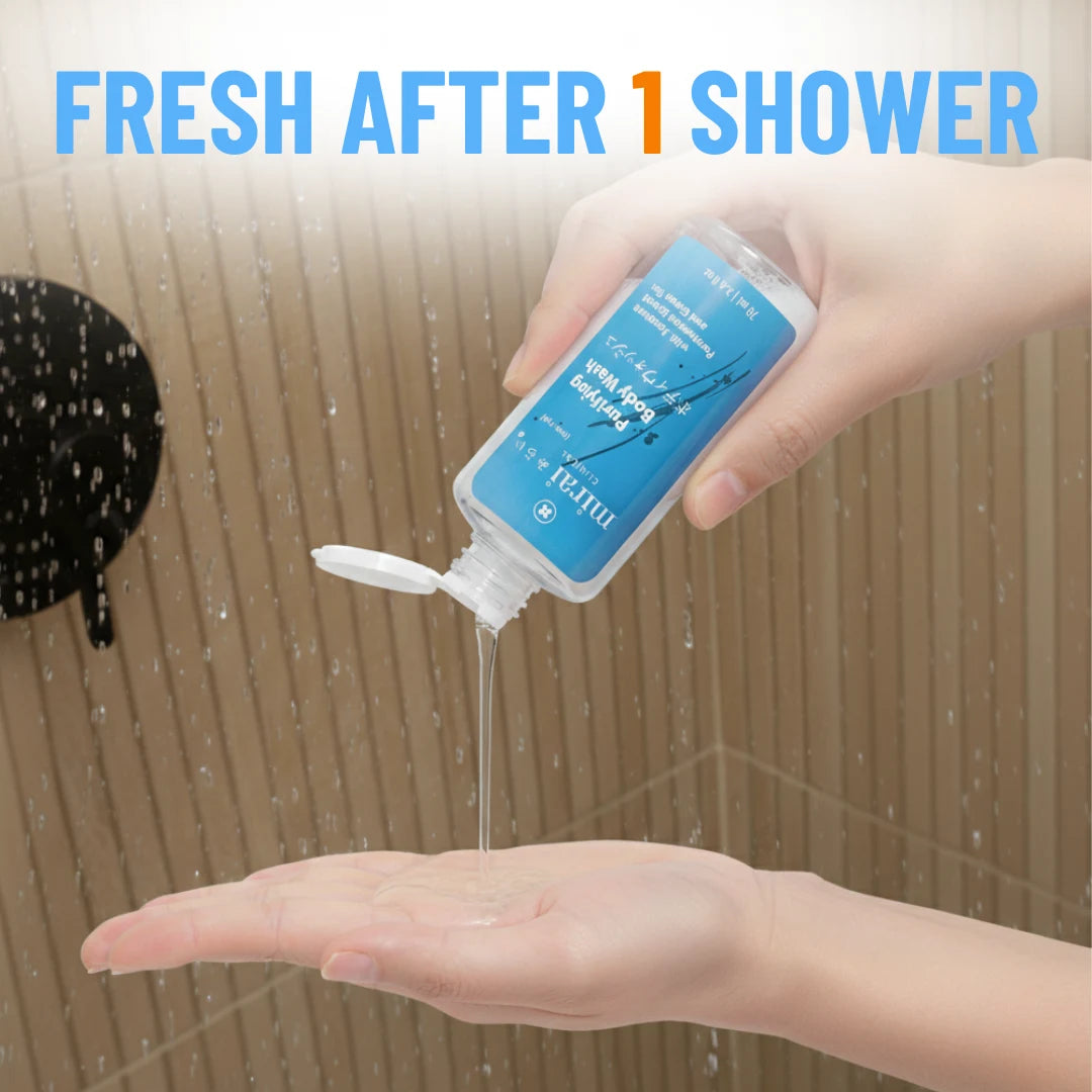 Fresh clean feeling after shower using Mirai Clinical persimmon body wash for nonenal odor