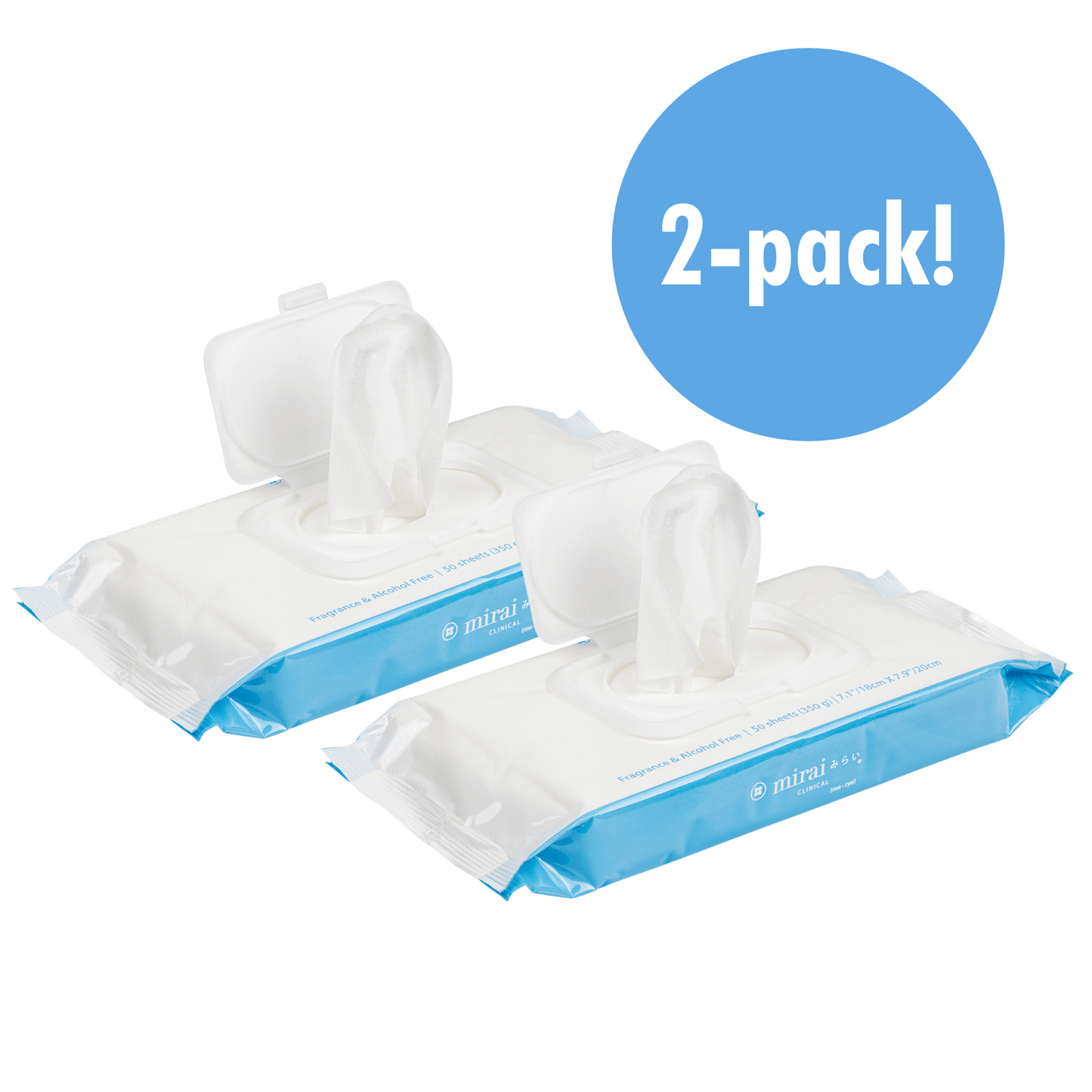 Two packs of Mirai Clinical's deodorizing body wipes, infused with persimmon extract for effective nonenal neutralization.